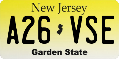 NJ license plate A26VSE