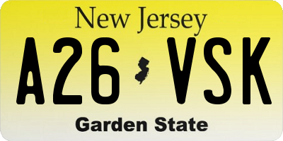 NJ license plate A26VSK