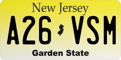 NJ license plate A26VSM