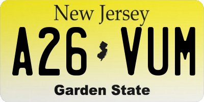 NJ license plate A26VUM