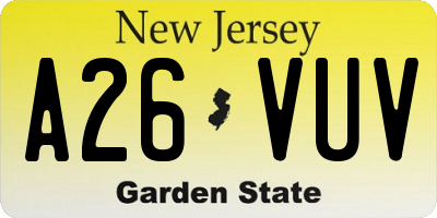 NJ license plate A26VUV