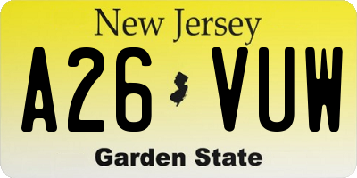 NJ license plate A26VUW