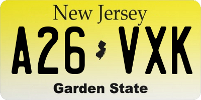 NJ license plate A26VXK