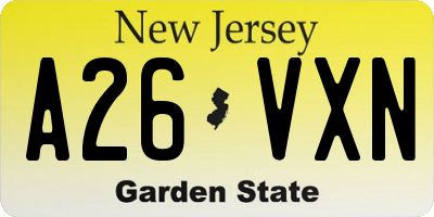 NJ license plate A26VXN