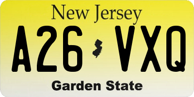 NJ license plate A26VXQ
