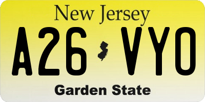 NJ license plate A26VYO