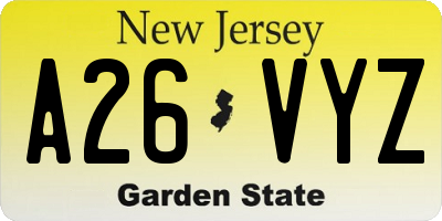 NJ license plate A26VYZ