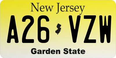 NJ license plate A26VZW