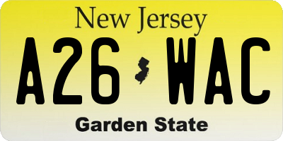 NJ license plate A26WAC