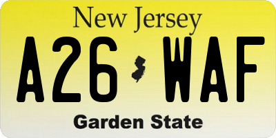 NJ license plate A26WAF