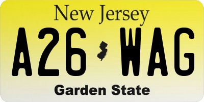 NJ license plate A26WAG
