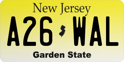 NJ license plate A26WAL