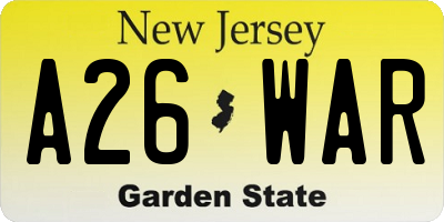 NJ license plate A26WAR