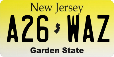 NJ license plate A26WAZ