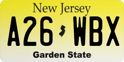 NJ license plate A26WBX
