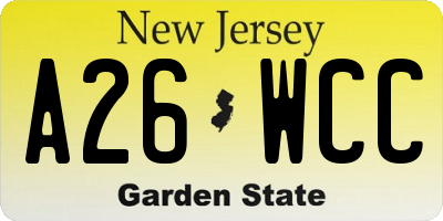 NJ license plate A26WCC