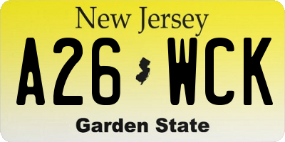 NJ license plate A26WCK