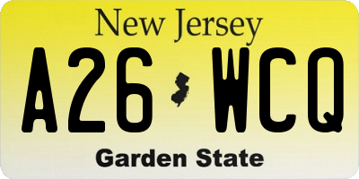 NJ license plate A26WCQ