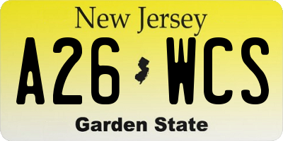 NJ license plate A26WCS