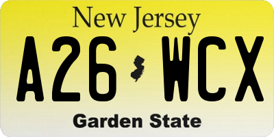 NJ license plate A26WCX