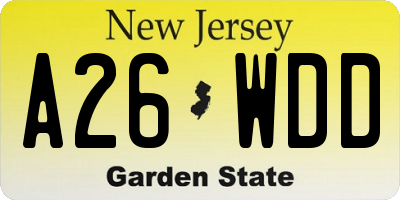 NJ license plate A26WDD