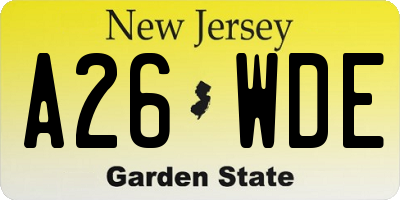 NJ license plate A26WDE