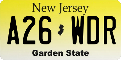 NJ license plate A26WDR