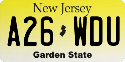 NJ license plate A26WDU