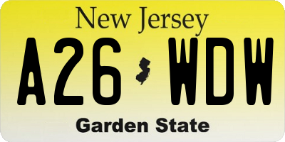 NJ license plate A26WDW