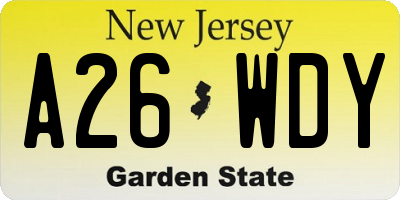 NJ license plate A26WDY