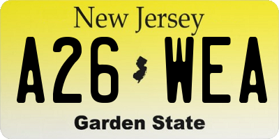 NJ license plate A26WEA