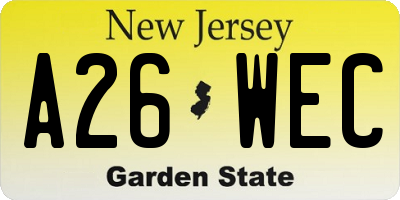 NJ license plate A26WEC