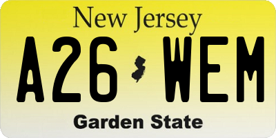 NJ license plate A26WEM