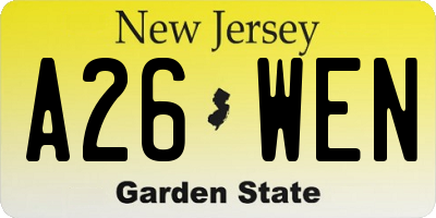 NJ license plate A26WEN
