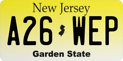 NJ license plate A26WEP