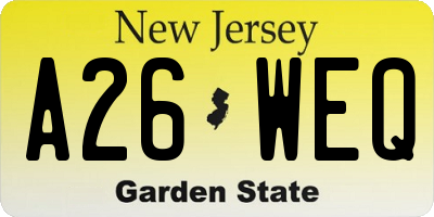 NJ license plate A26WEQ