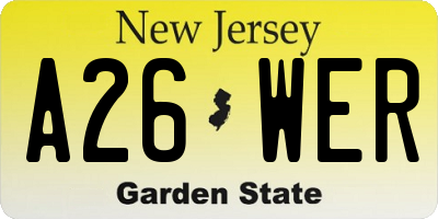 NJ license plate A26WER