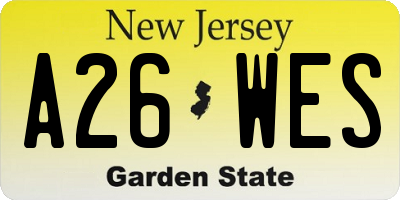 NJ license plate A26WES