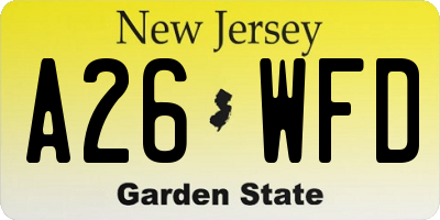 NJ license plate A26WFD