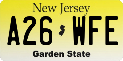 NJ license plate A26WFE
