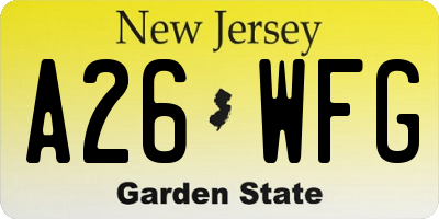 NJ license plate A26WFG