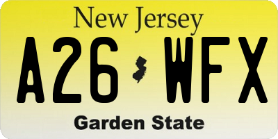 NJ license plate A26WFX