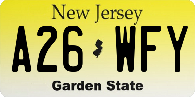 NJ license plate A26WFY