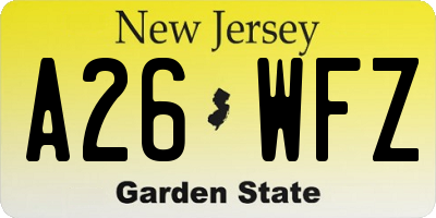 NJ license plate A26WFZ