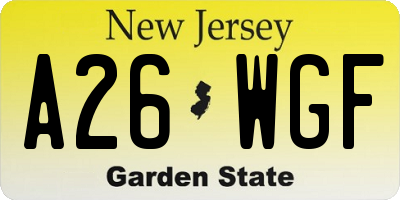 NJ license plate A26WGF