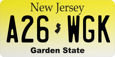 NJ license plate A26WGK