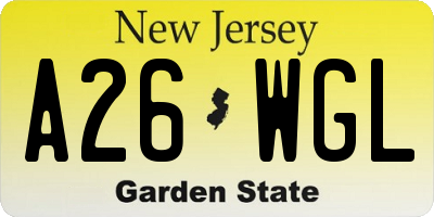 NJ license plate A26WGL