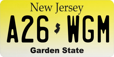 NJ license plate A26WGM