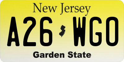 NJ license plate A26WGO