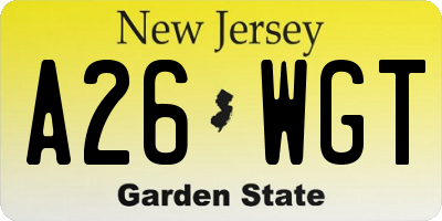 NJ license plate A26WGT